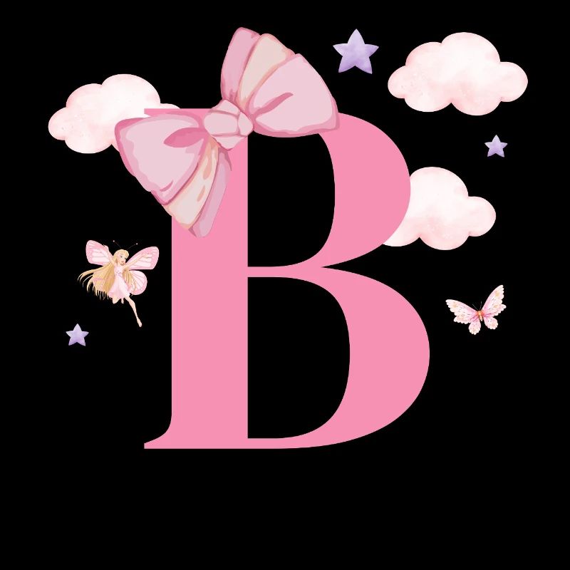 Lettre b rose nuages