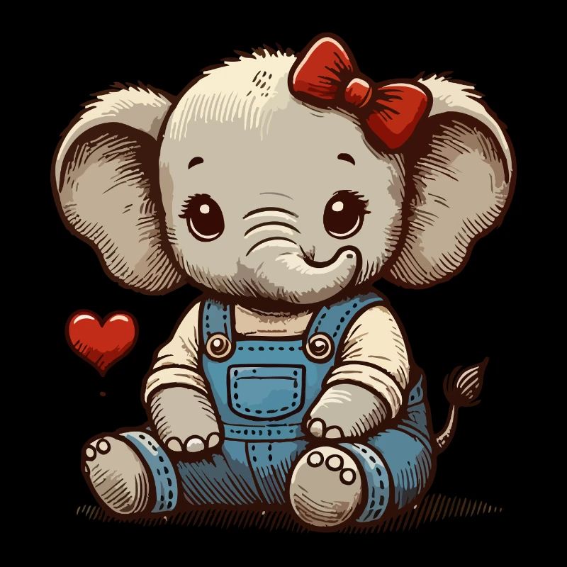 Bébé éléphant en salopette vintage
