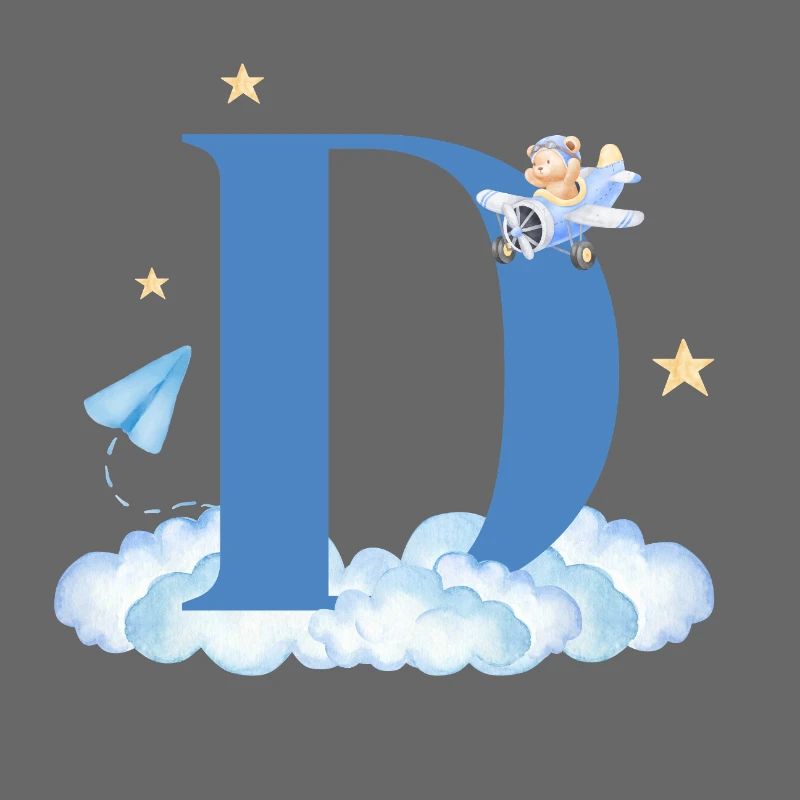 Letter d blue clouds airplane child