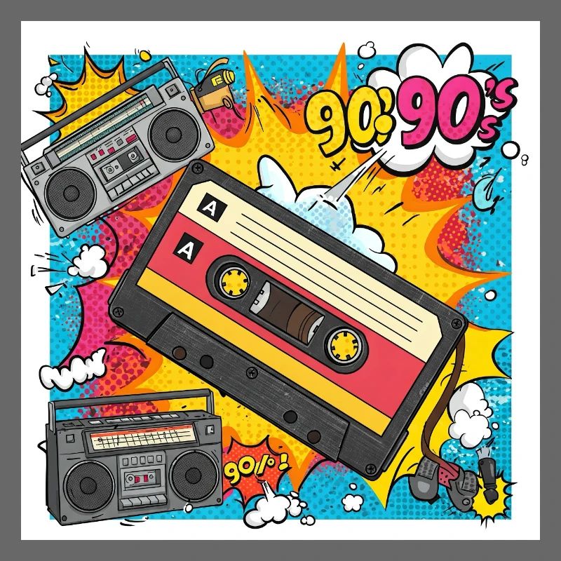 90s vibes: comic cassette in retro look