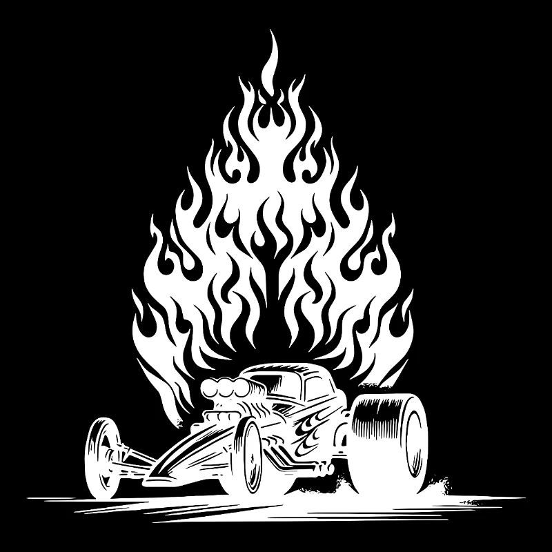 Heißes Dragster Auto mit flammendem Motor