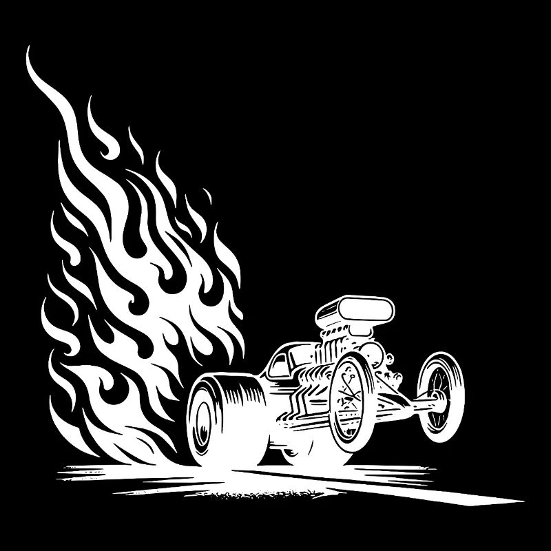 Schnelles Dragster Auto mit flammendem Motor