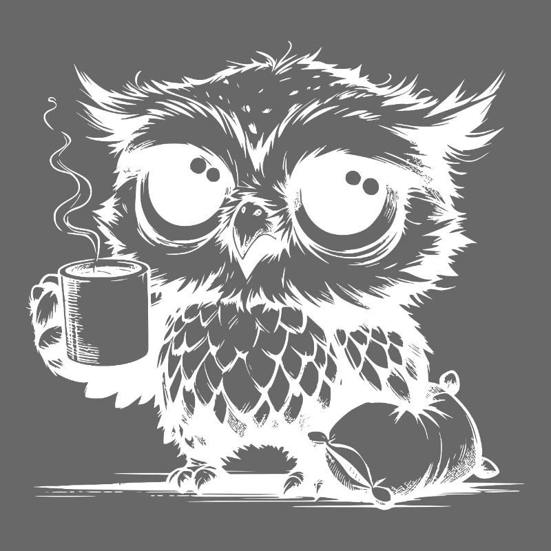 Sleepy owl declaring coffee a duty