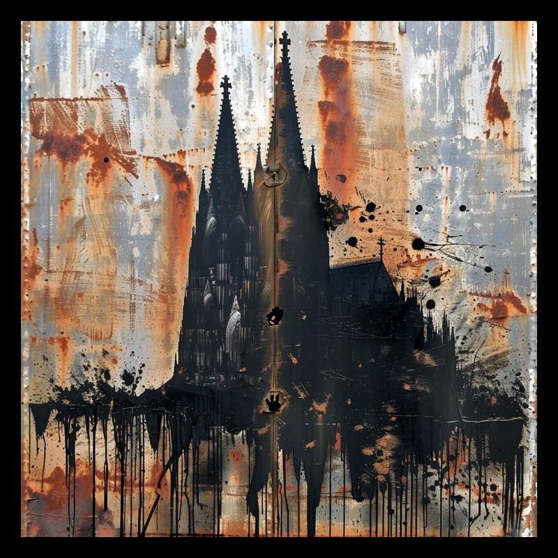 Graffiti Cologne Cathedral Silhouette Rust Metal Urban
