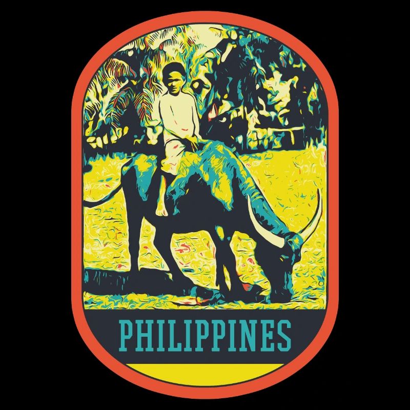 Kind und Büffel von den Reisfeldern auf den Philippinen