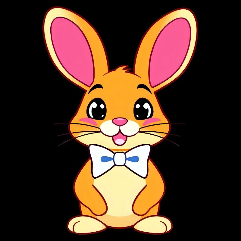 Whimsical Cartoon Rabbit with Pink Ears and Bowtie