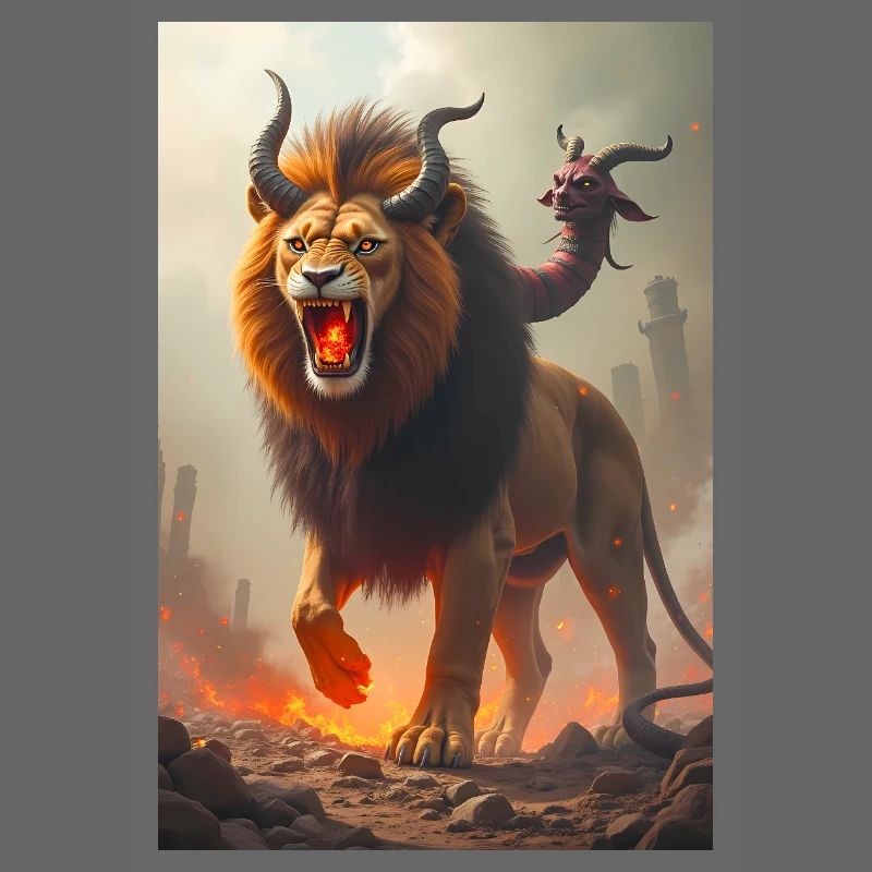 Chimäre, dreiköpfiges Monster, feuerspeiender Löwe