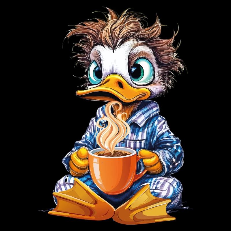 Morning grouch duck with coffee