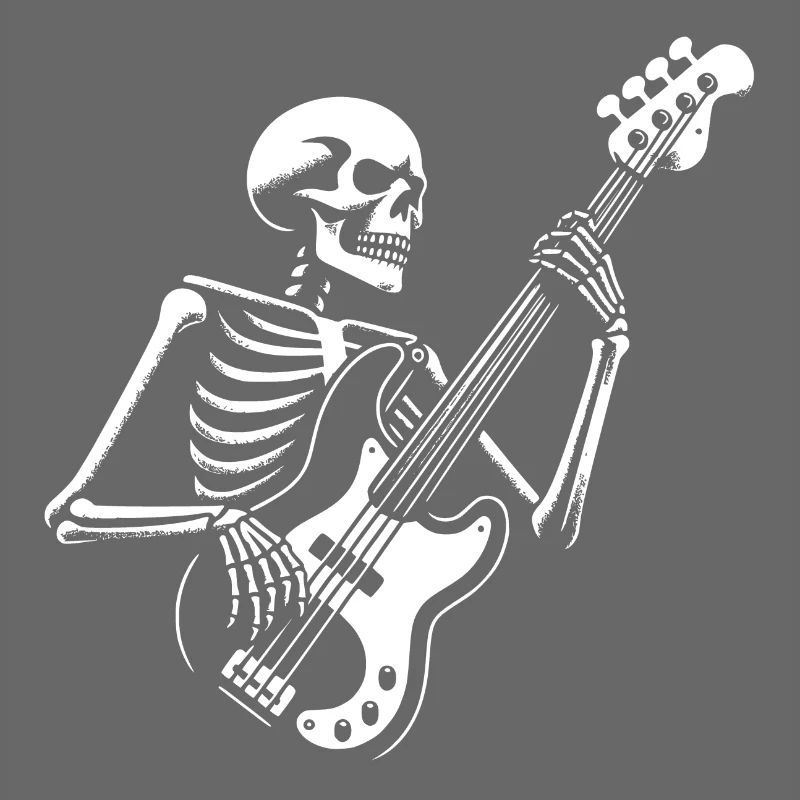 Squelette avec guitare basse. Conception de basses cool