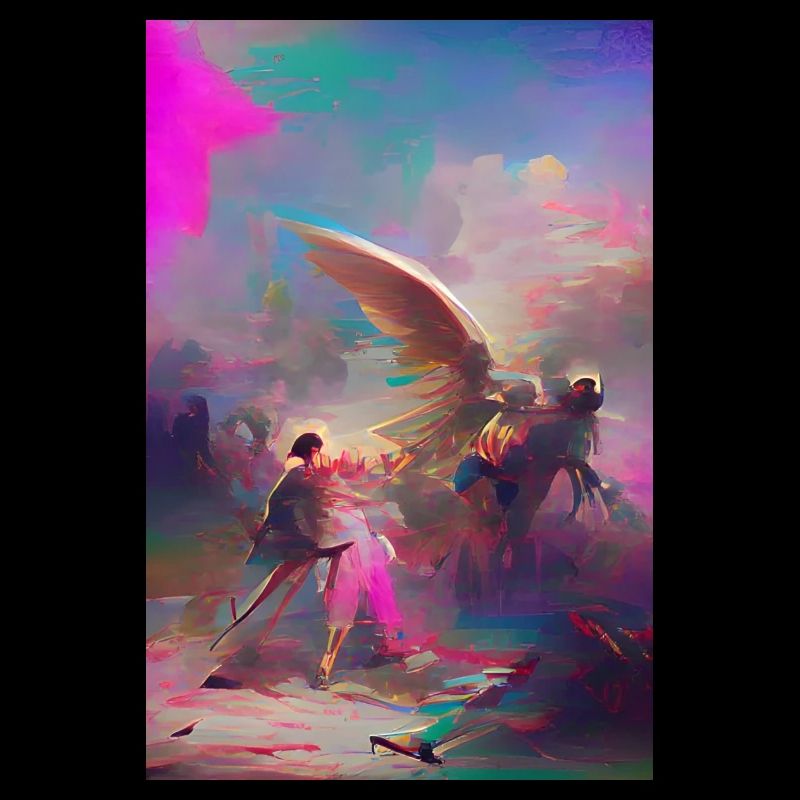 Samurai Krieger Engel Endkampf Pastell Kunstwerk