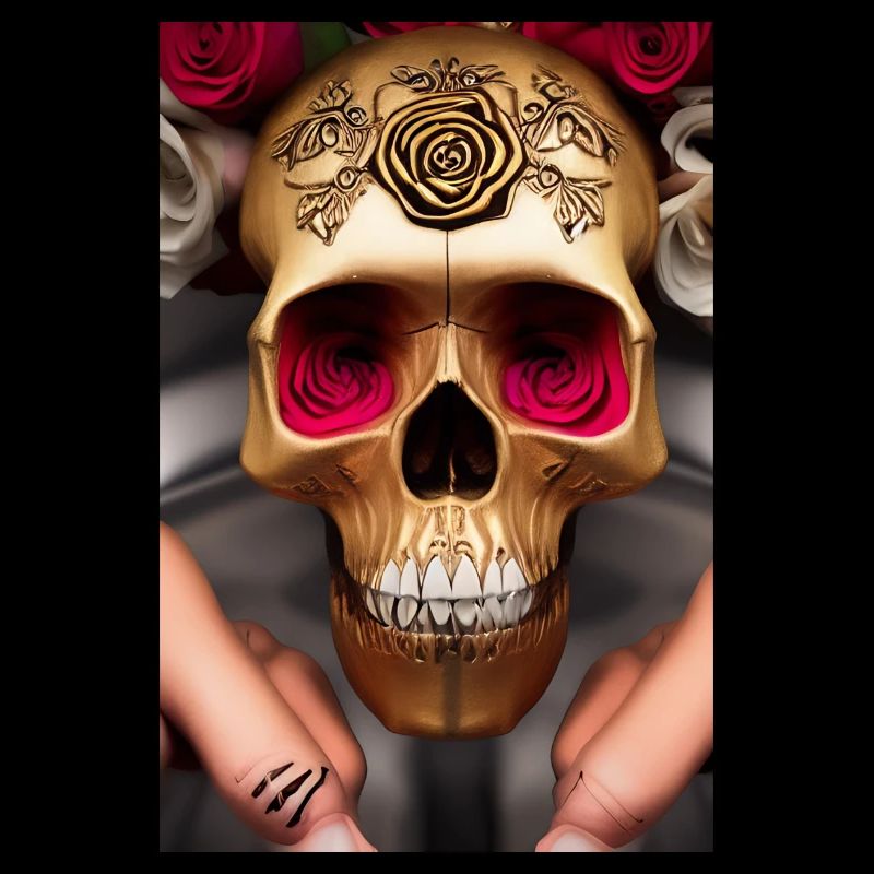 Golden skull with roses