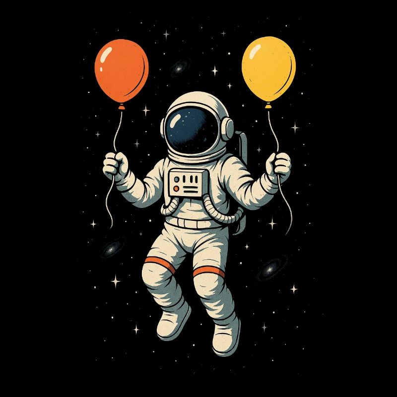 Astronaut mit bunten Luftballons