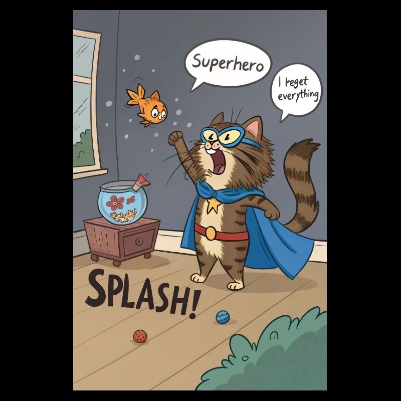 Superhero Cat Splash - Regrettable Saga du poisson rouge