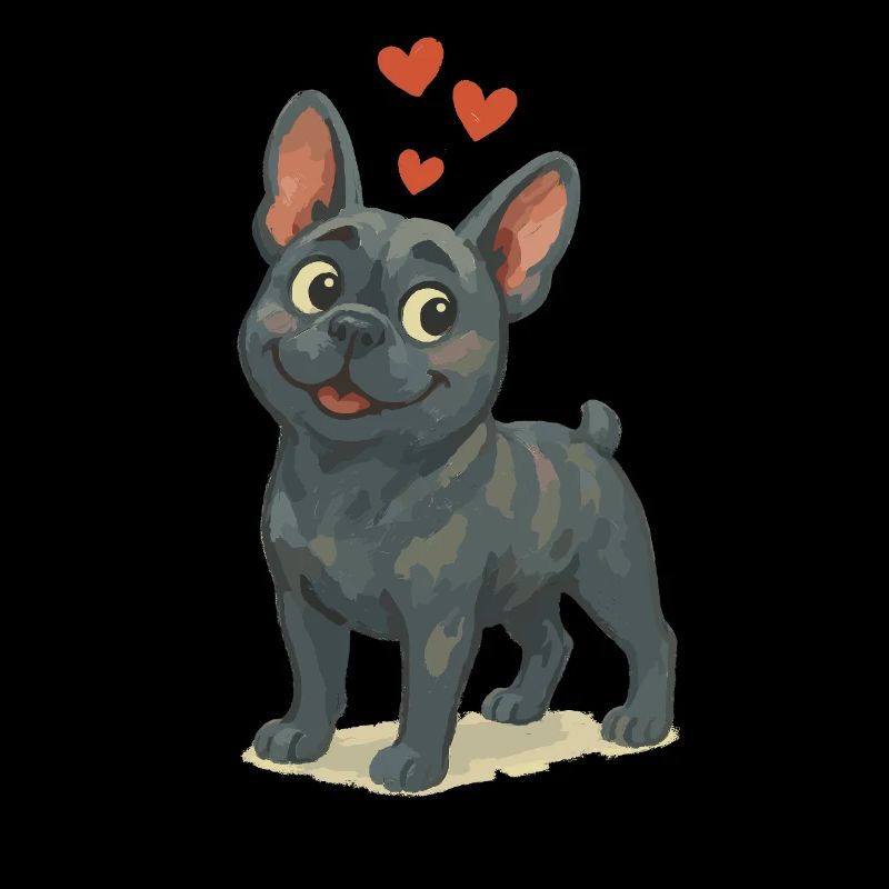 Bouledogue amoureux Dessin animé Coeurs