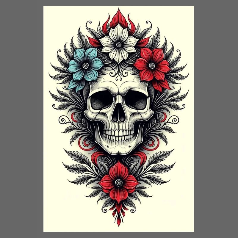 Style de tatouage de crâne de fleur