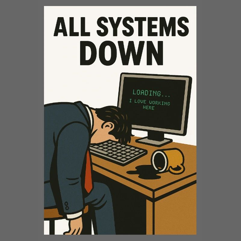 All Systems Down IT Humor Caricature