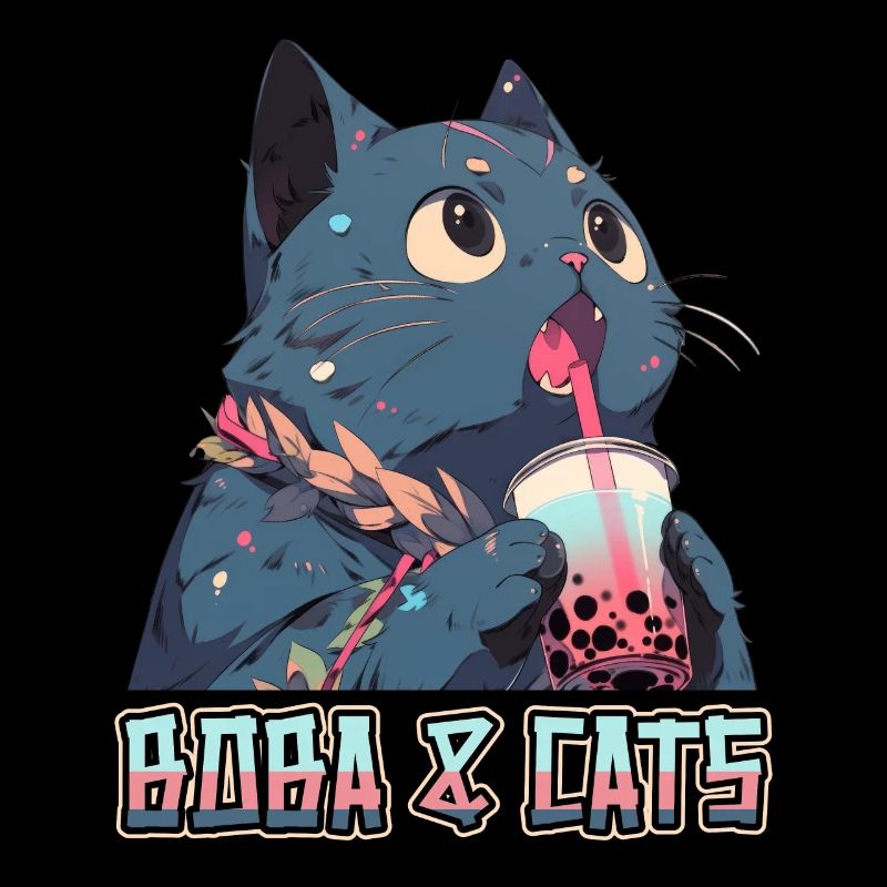 Boba and Cats Katze die Bubble Tee Mädchen Anime