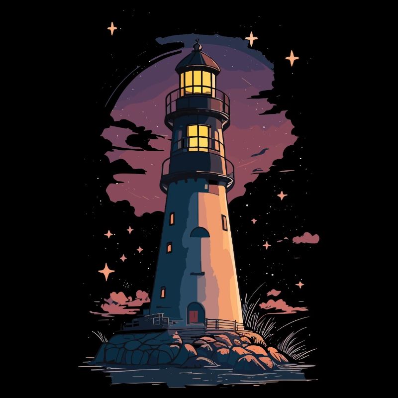 Sternennachtsleuchtturm am Meer