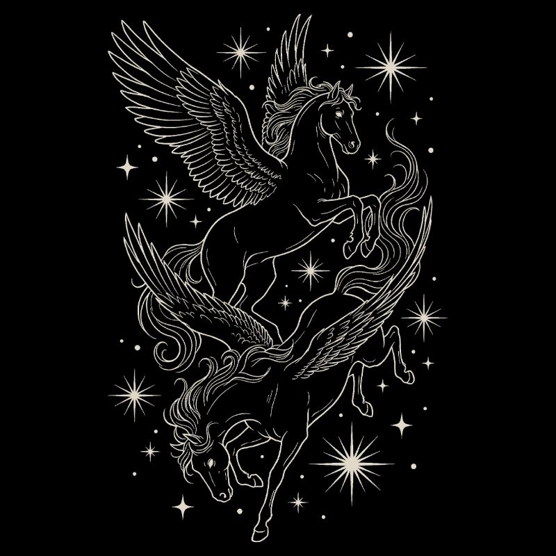 Two Celestial Pegasus Horses Between Stars