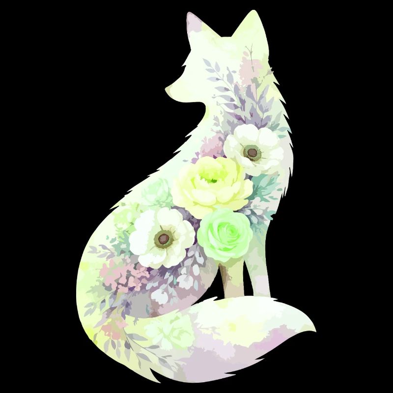 Silhouette de renard Aquarelle Fleurs