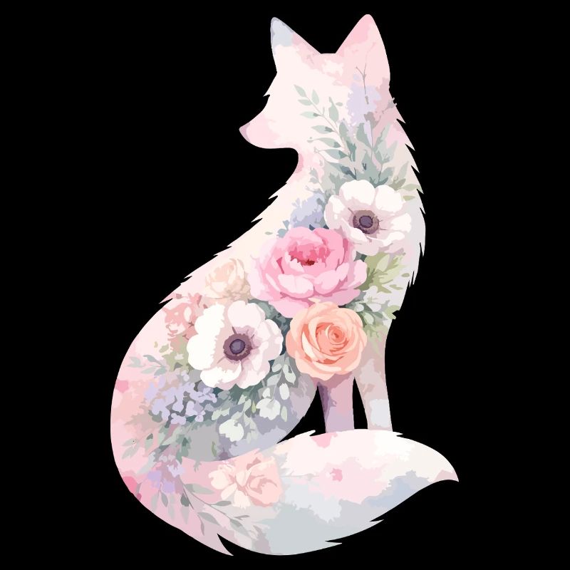 Fox Silhouette Watercolor Flowers