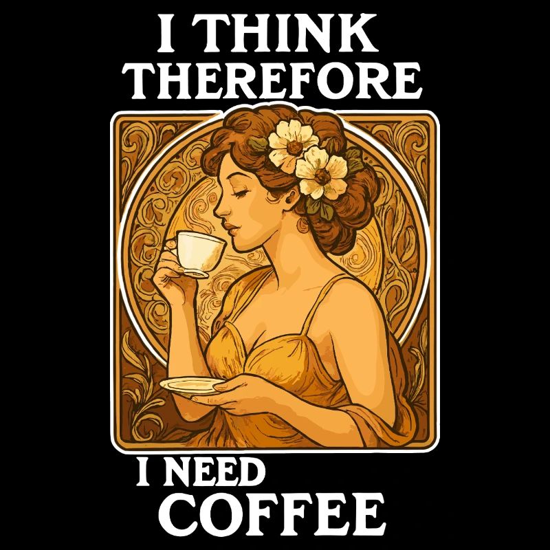 Art Nouveau Pin-Up: I think, therefore coffee