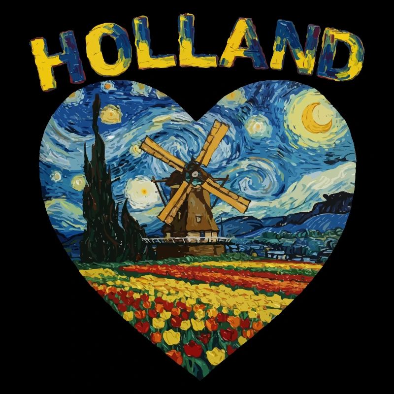 Holland art Windmill and Tulips VG text