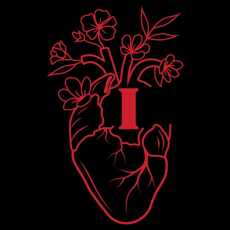 Buchstabe i Herz rote florale Anatomie