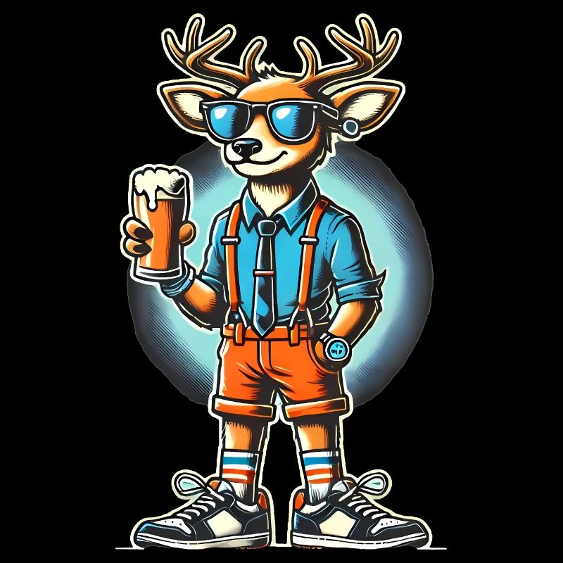 Cooles Rentier mit Bier Cartoon Design