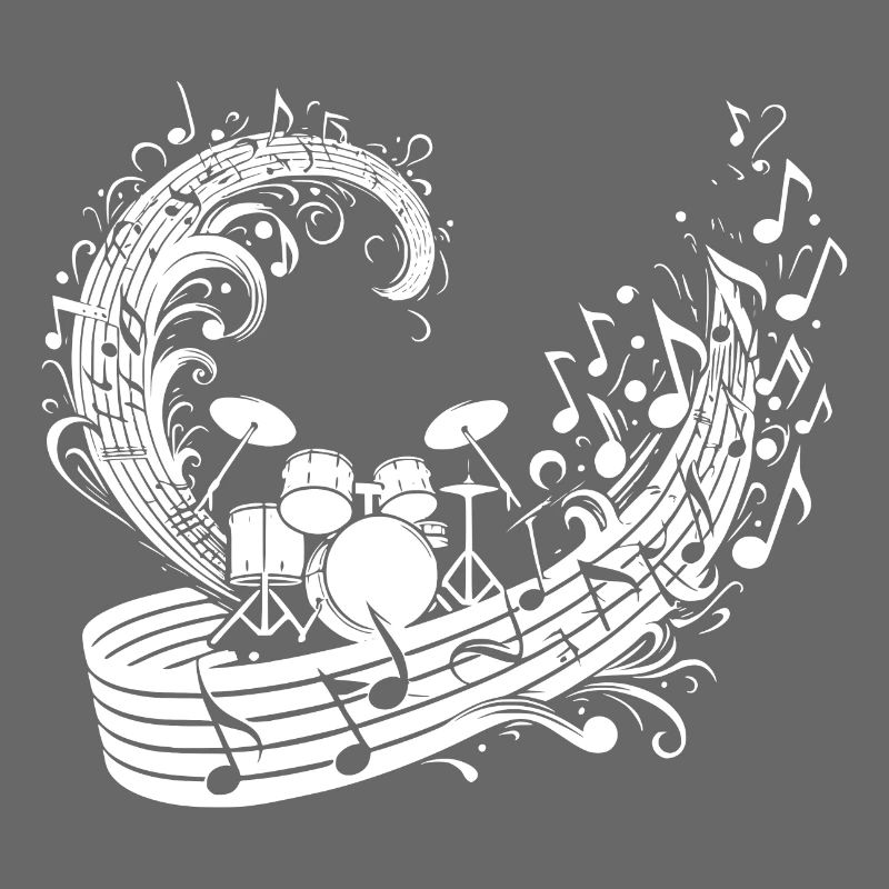 Drums with floating music Notes