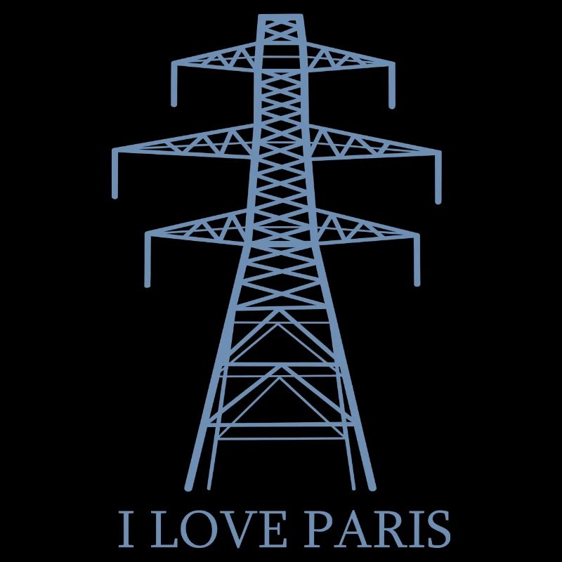 Power pylon as Eiffel Tower "I Love Paris" satire