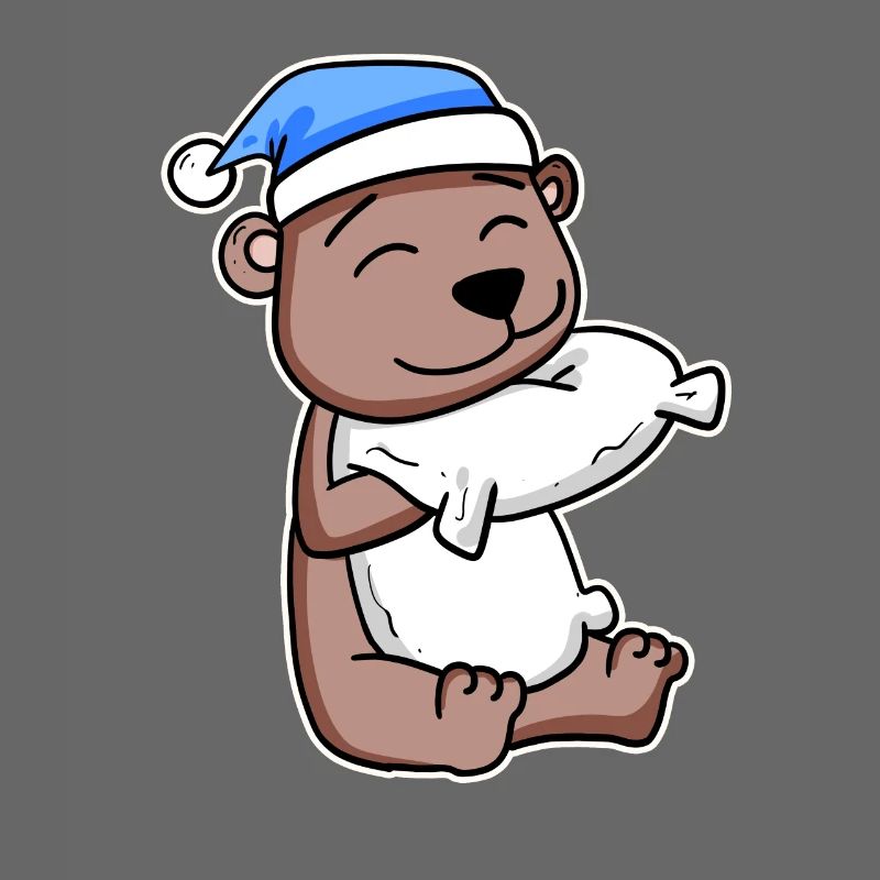 Bear with pillow and sleeping cap