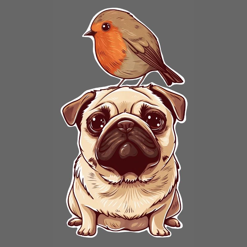 Mops mit Vogel
