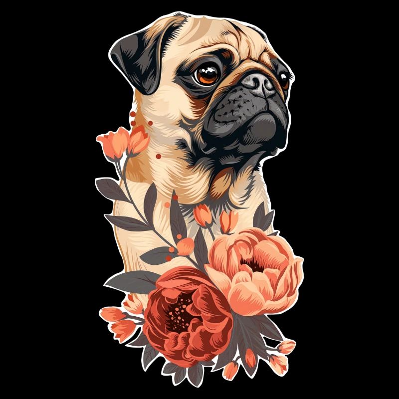 Pug with flowers