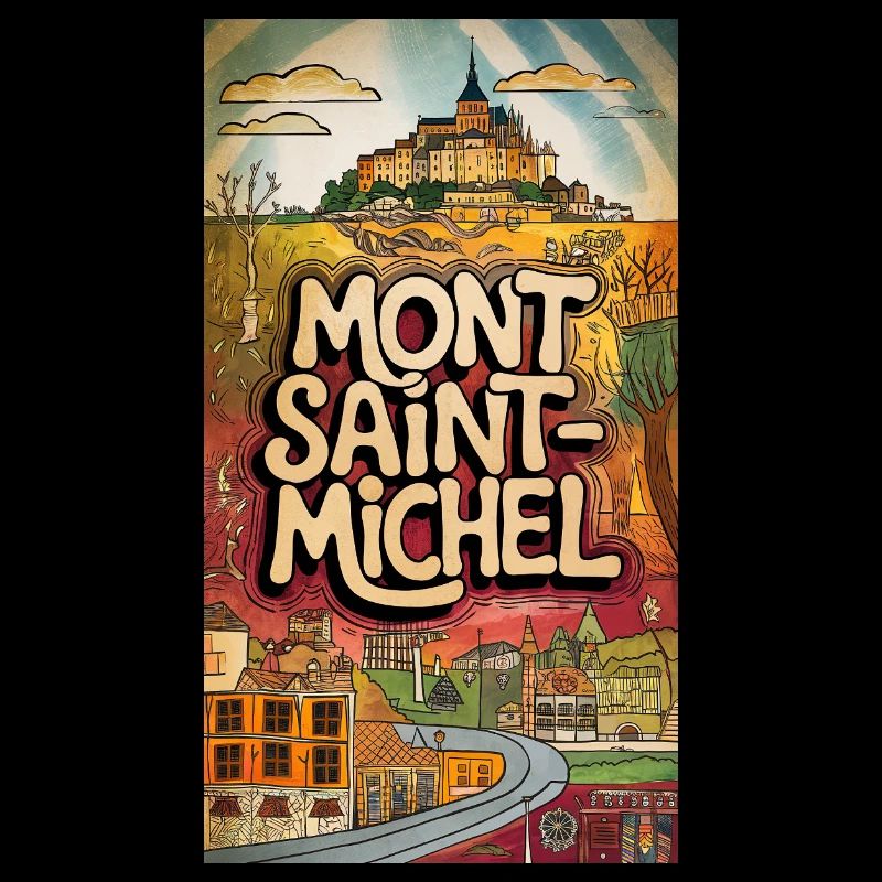 Mont Saint-Michel Psychedelische Skyline Frankreich Stadt
