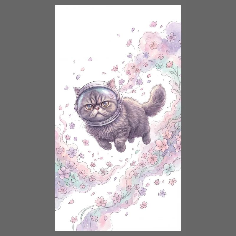 Chat de l’espace dans la magie des fleurs