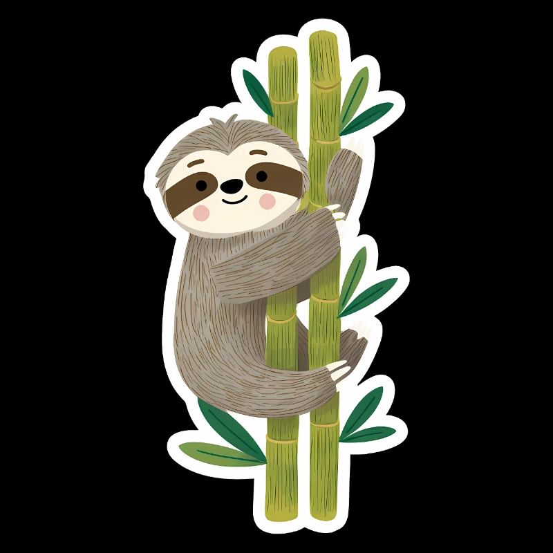 Cute Sloth on Bamboo – Kawaii Illustration