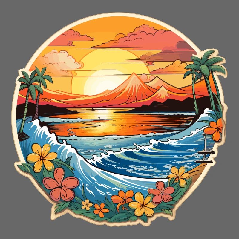Conception de planche de surf Surf Surf Hawaii Palm Trees Ocean