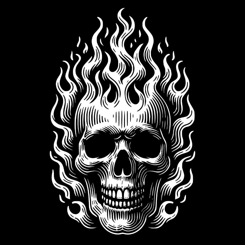 Skull with Flames Burning Skull