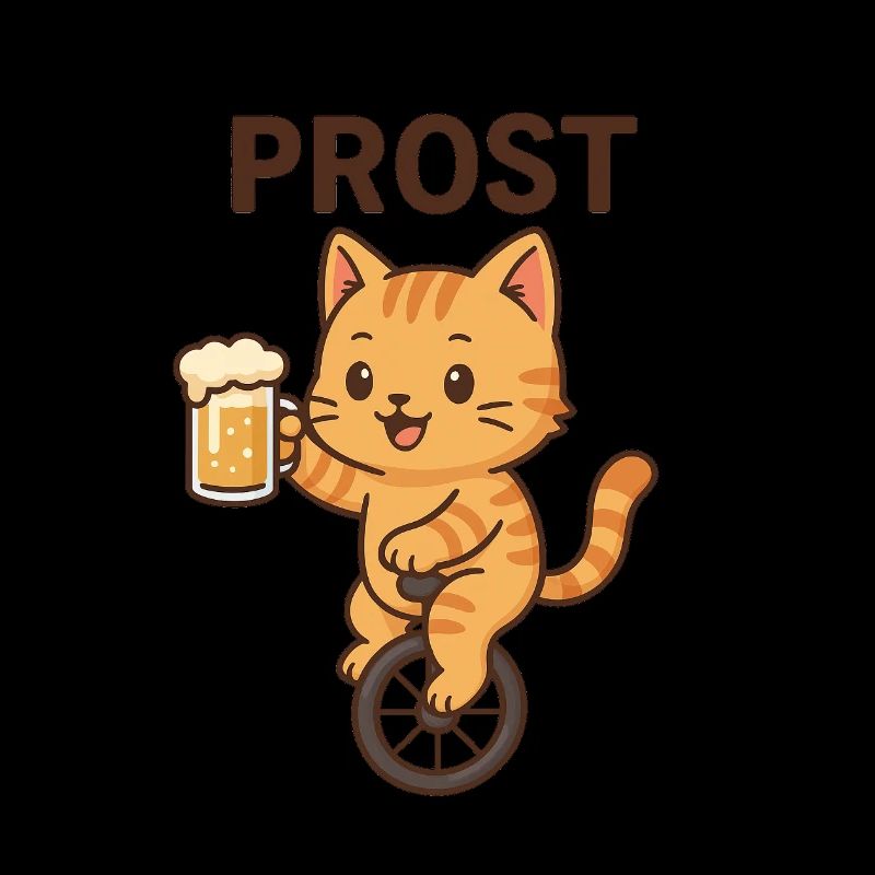 Kätzchen mit Bier auf Einrad "Prost"