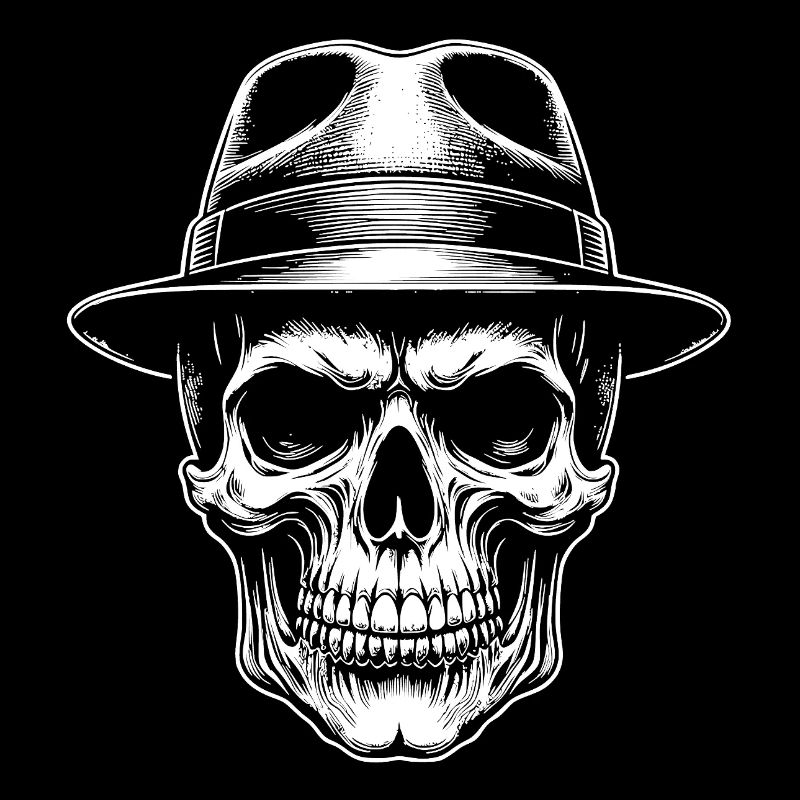 Funny whimsical skull with cowboy hat Stetson