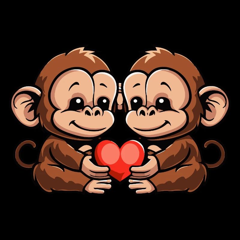 Monkey Couple Heart Valentine's Day