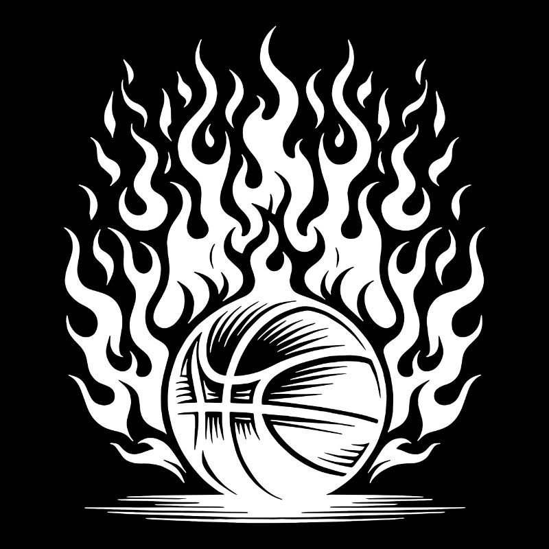 Ballon de basket brûlant dans les flammes et le feu