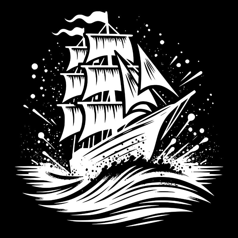 Altes Segelschiff in schwerer See mit Wellen