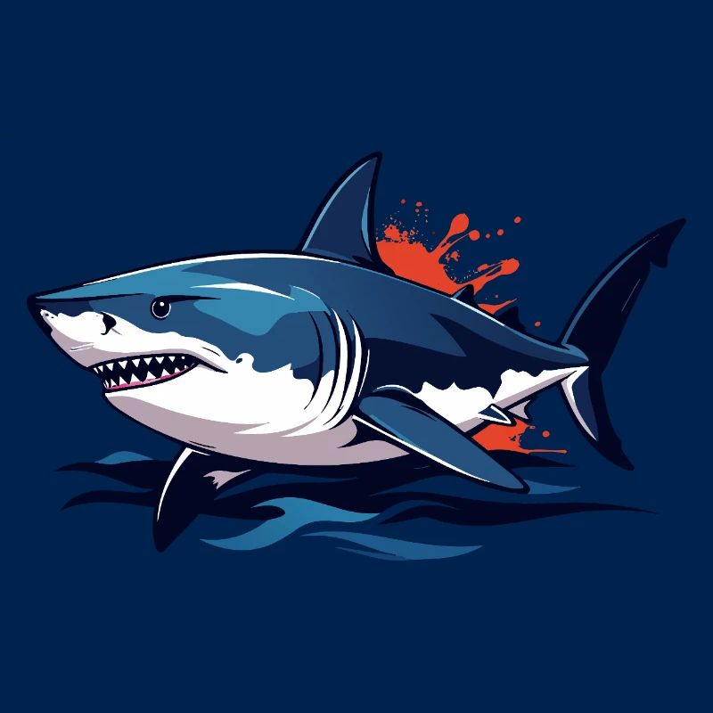Blue Deep Sea Shark with Red Splashes White Shark