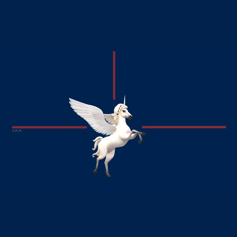 Licorne ailée devant des lignes rouges