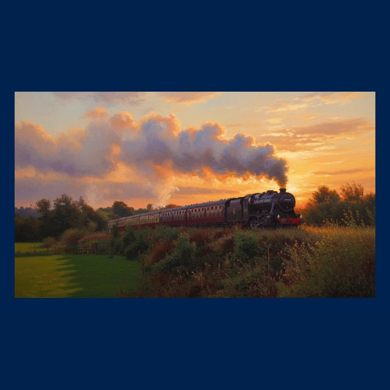 Train à vapeur du coucher du soleil