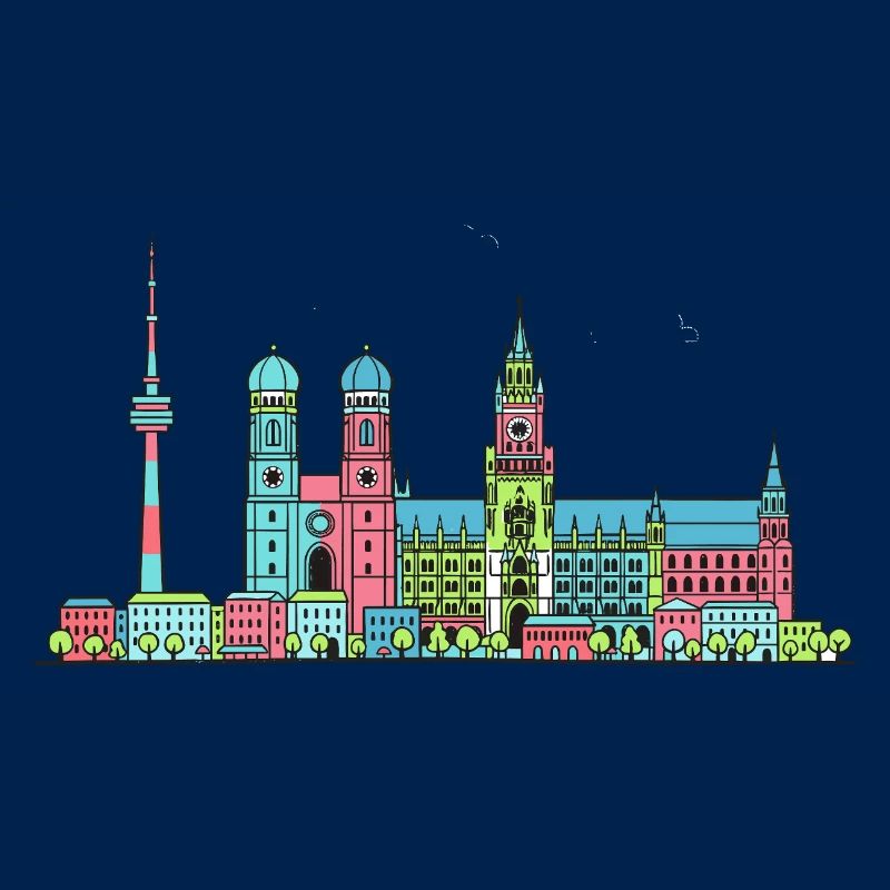 Münchner Stadtskyline Marienplatz Moderne Linienkunst