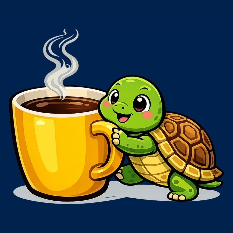Kaffeeturtle mit dampfendem Becher