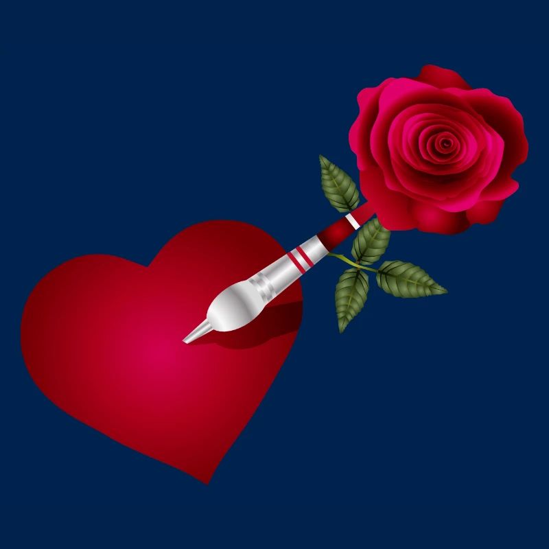 Flèche fléchette avec rose et cœur comme cible